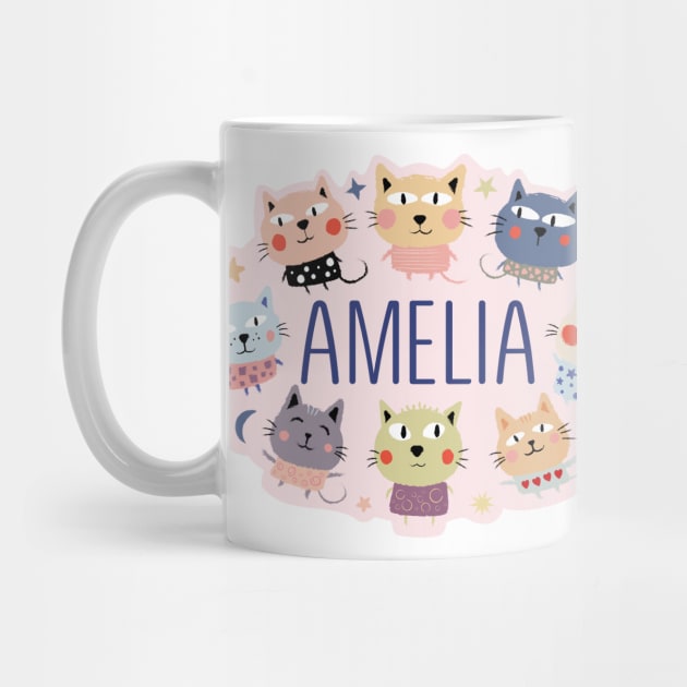 Amelia name with cartoon cats by WildMeART